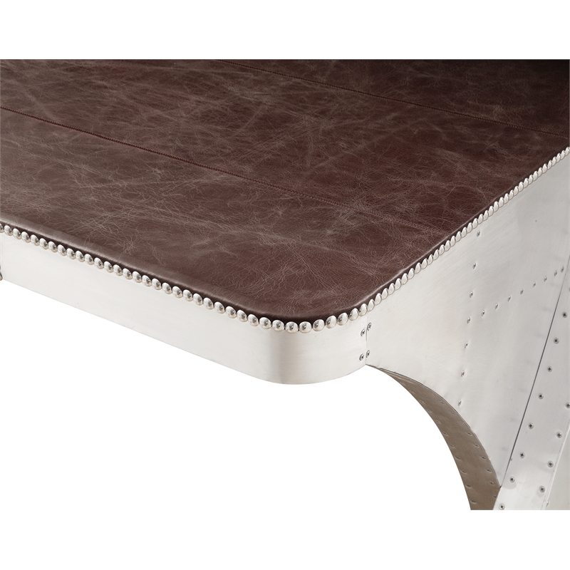 Brancaster Desk in Retro Brown Top Grain Leather and Aluminum
