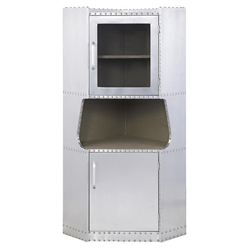 ACME Brancaster 2-Door Storage Corner Cabinet with Open Compartment in Aluminum