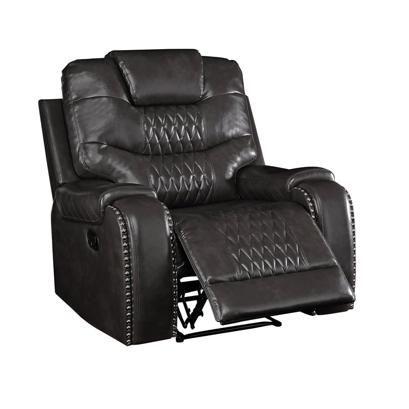 ACME Braylon Faux Leather Tufted Motion Recliner in Magnetite Black