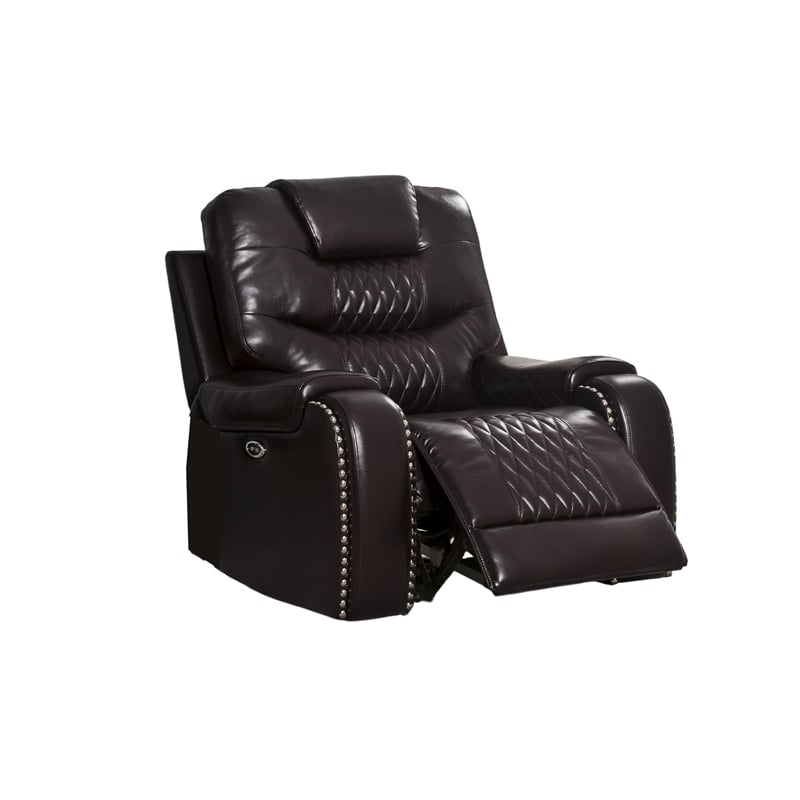 ACME Braylon Faux Leather Tufted Power Motion Recliner in Brown