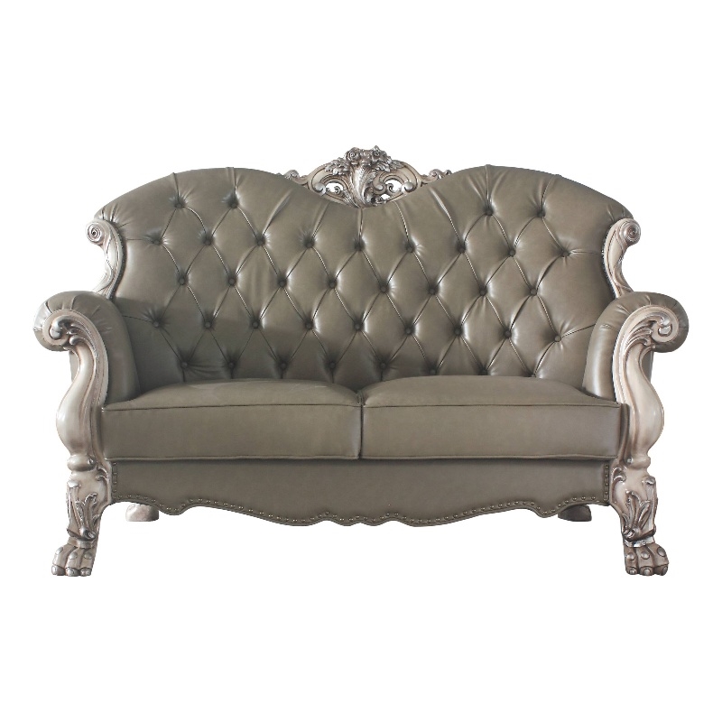 ACME Dresden Tufted Upholstered Loveseat with Pillows in Vintage Bone White