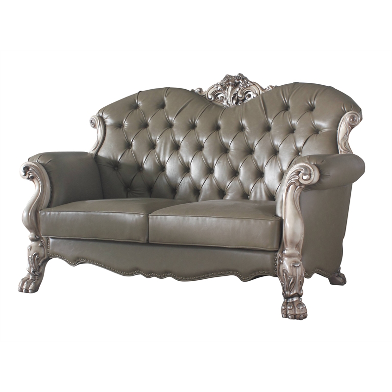 ACME Dresden Tufted Upholstered Loveseat with Pillows in Vintage Bone White