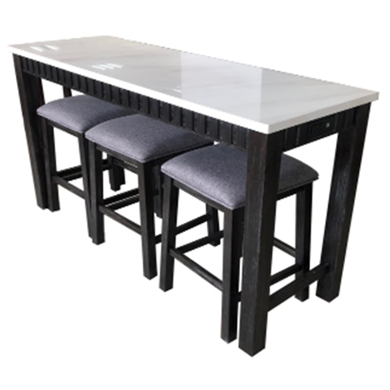 Necalli 4Pc Pack Counter Height Set in Weathered Espresso / Marble / Wood