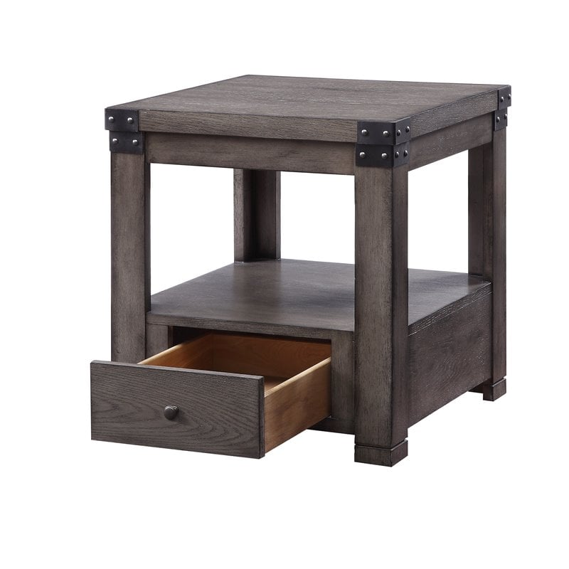 Acme Melville Square Wood Top 1-Drawer End Table in Ash Gray