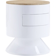 ACME Otith Round Wooden Accent Table with Drawer in White High Gloss and Natural