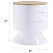 ACME Otith Round Wooden Accent Table with Drawer in White High Gloss and Natural