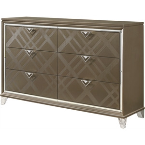 acme skylar 6-drawers wood bedroom dresser with acrylic legs in dark champagne