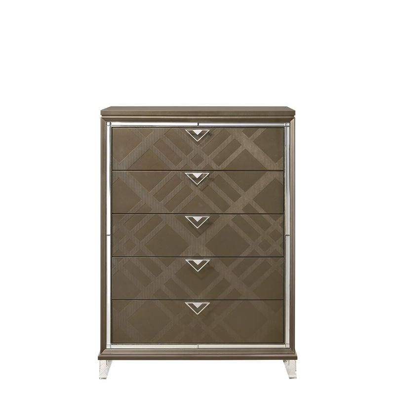 ACME Skylar 5-Drawers Wood Bedroom Chest with Acrylic Legs in Dark Champagne