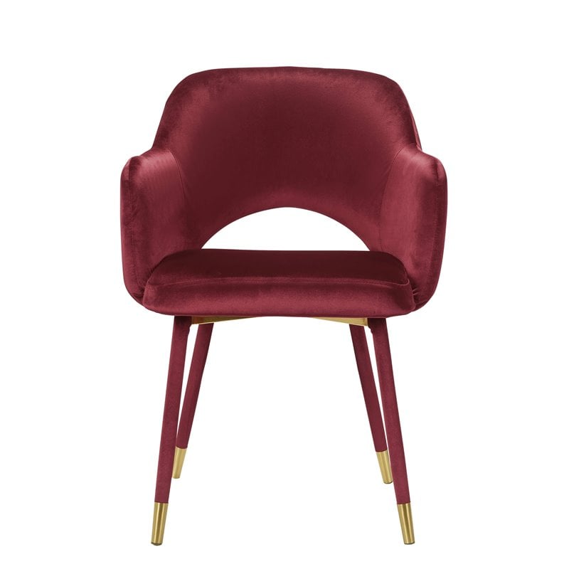 ACME Applewood Velvet Upholstered Accent Chair in Bordeaux Red and Gold