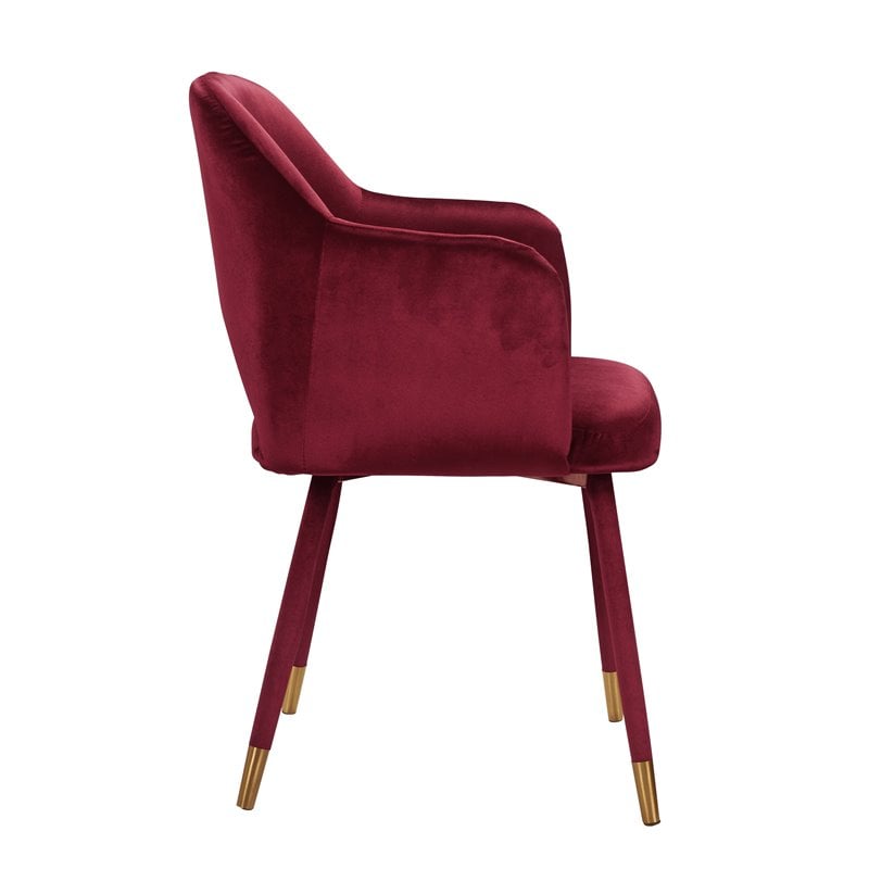 ACME Applewood Velvet Upholstered Accent Chair in Bordeaux Red and Gold