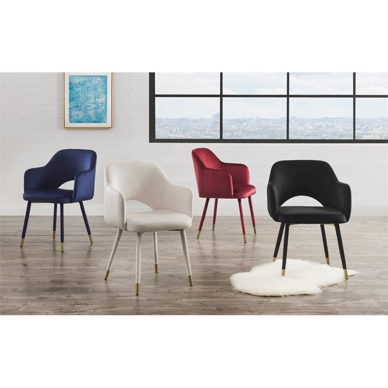 ACME Applewood Velvet Upholstered Accent Chair in Bordeaux Red and Gold