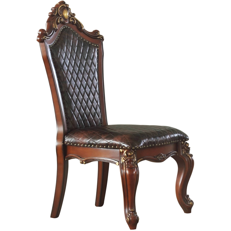 ACME Picardy Wooden Tufted Upholstered Side Chair Set of 2 in Cherry Oak