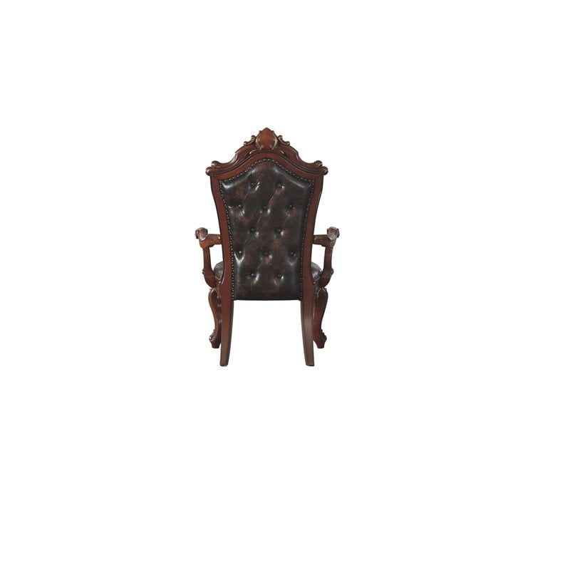 ACME Picardy Wooden Tufted Upholstered Arm Chair Set of 2 in Cherry Oak