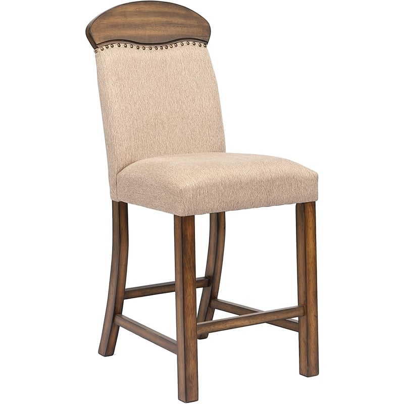 ACME Maurice Upholstered Wooden Counter Height Chair Set of 2 in Khaki and Oak