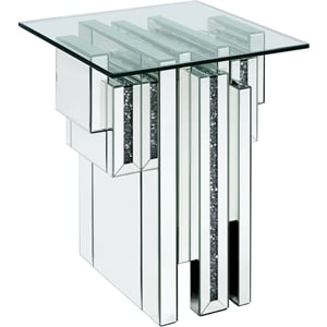 ACME Noralie Square Glass Top End Table in Mirrored and Faux Diamonds