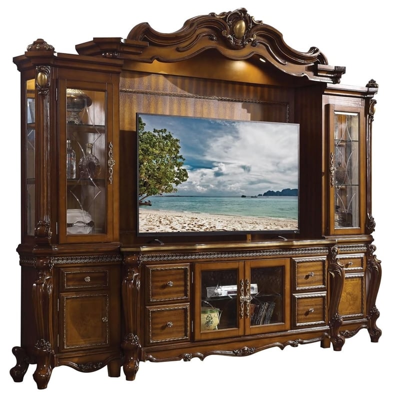ACME Picardy Poly-Resin and Wood Entertainment Center in Honey Oak