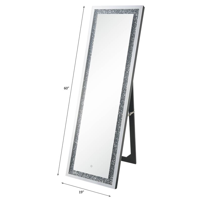 ACME Noralie Wooden Frame Floor Mirror in Mirrored and Faux Diamonds