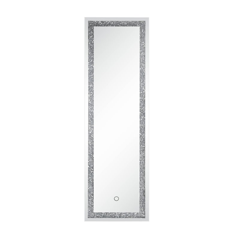 ACME Noralie Wooden Frame Floor Mirror in Mirrored and Faux Diamonds