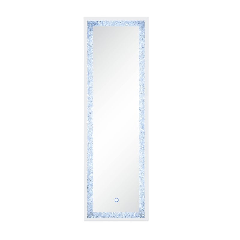 ACME Noralie Wooden Frame Floor Mirror in Mirrored and Faux Diamonds