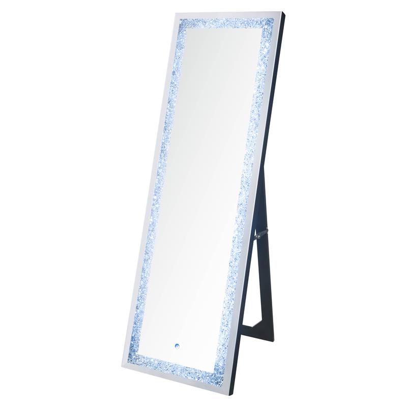 ACME Noralie Wooden Frame Floor Mirror in Mirrored and Faux Diamonds