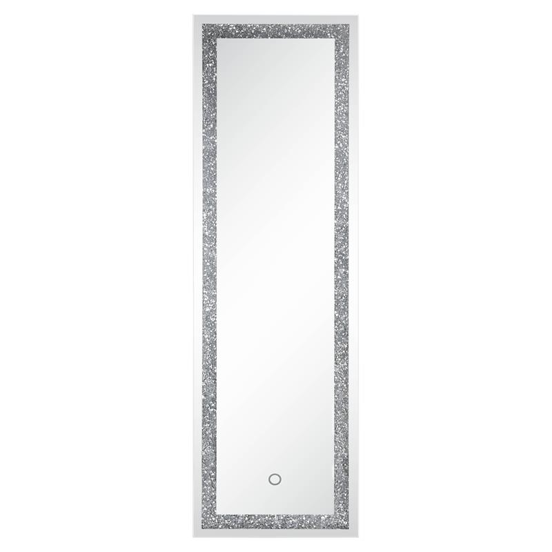 ACME Noralie Wooden Frame Floor Mirror in Mirrored and Faux Diamonds