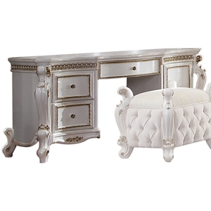 Acme Picardy 3-Drawer Wooden Vanity Desk with 1 Door in Antique Pearl