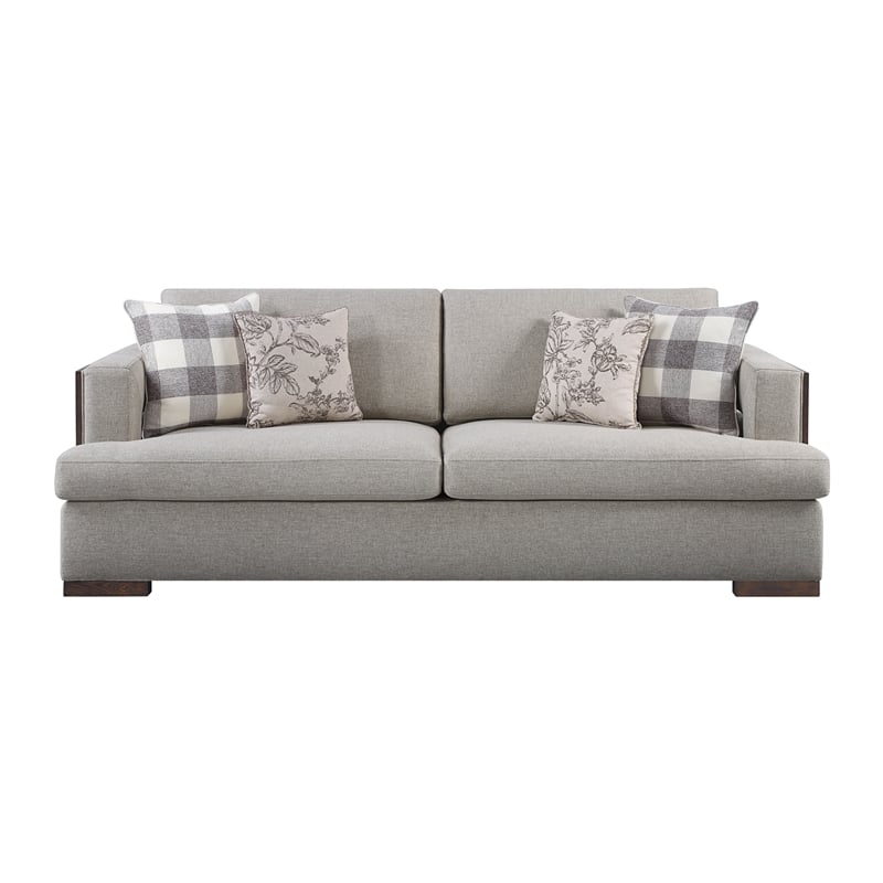 Acme Niamey Sofa with 4 Pillows in Fabric & Cherry