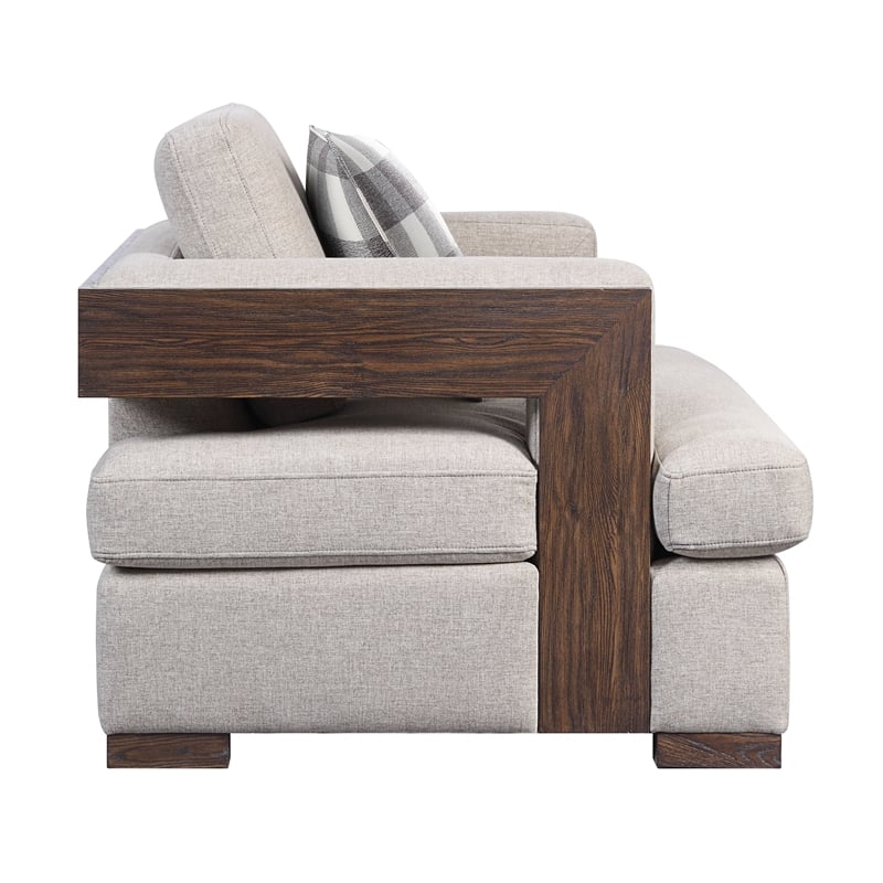 Acme Niamey Sofa with 4 Pillows in Fabric & Cherry