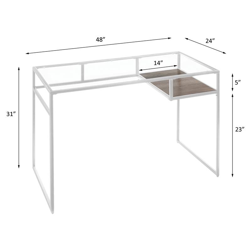 ACME Yasin Glass Rectangle Top 1-Shelf Writing Desk in White and Clear