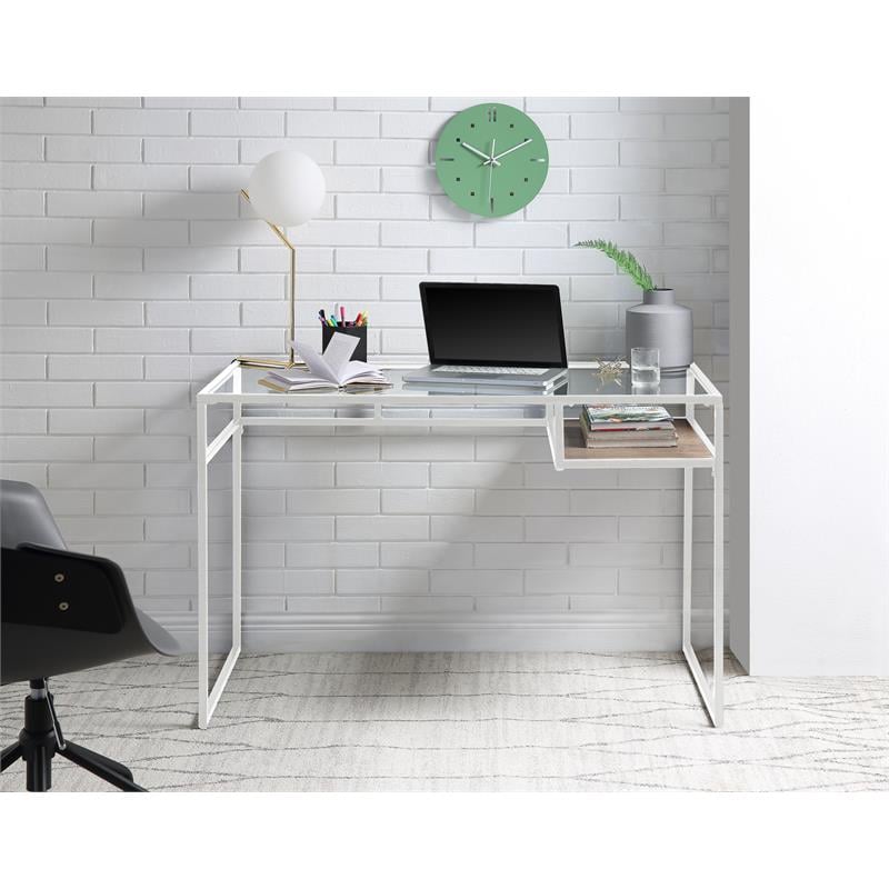 ACME Yasin Glass Rectangle Top 1-Shelf Writing Desk in White and Clear