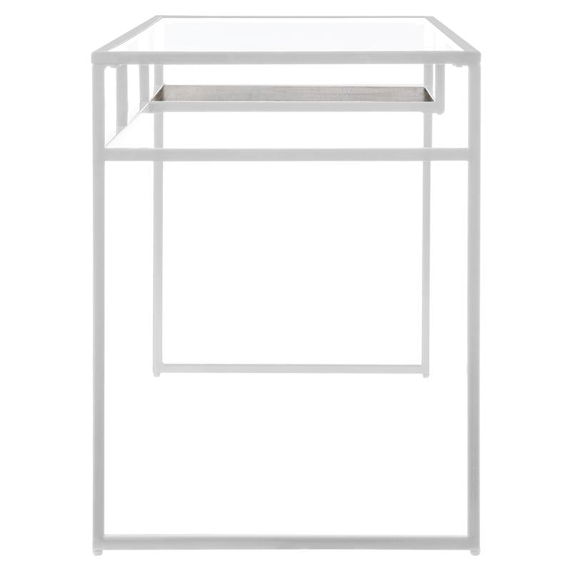 ACME Yasin Glass Rectangle Top 1-Shelf Writing Desk in White and Clear