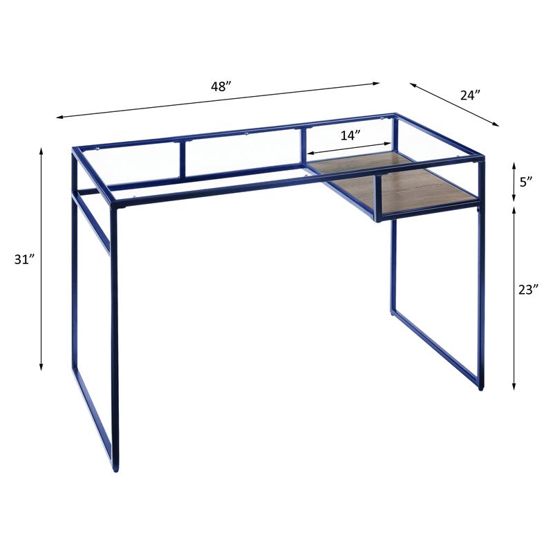 ACME Yasin Glass Rectangle Top 1-Shelf Writing Desk in Blue and Clear