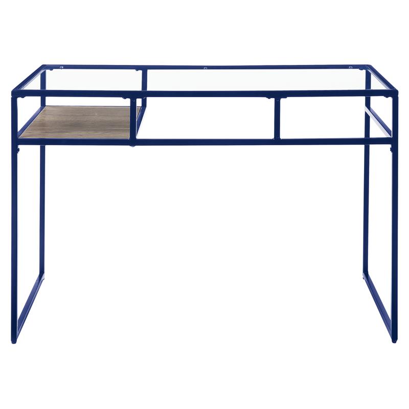 ACME Yasin Glass Rectangle Top 1-Shelf Writing Desk in Blue and Clear