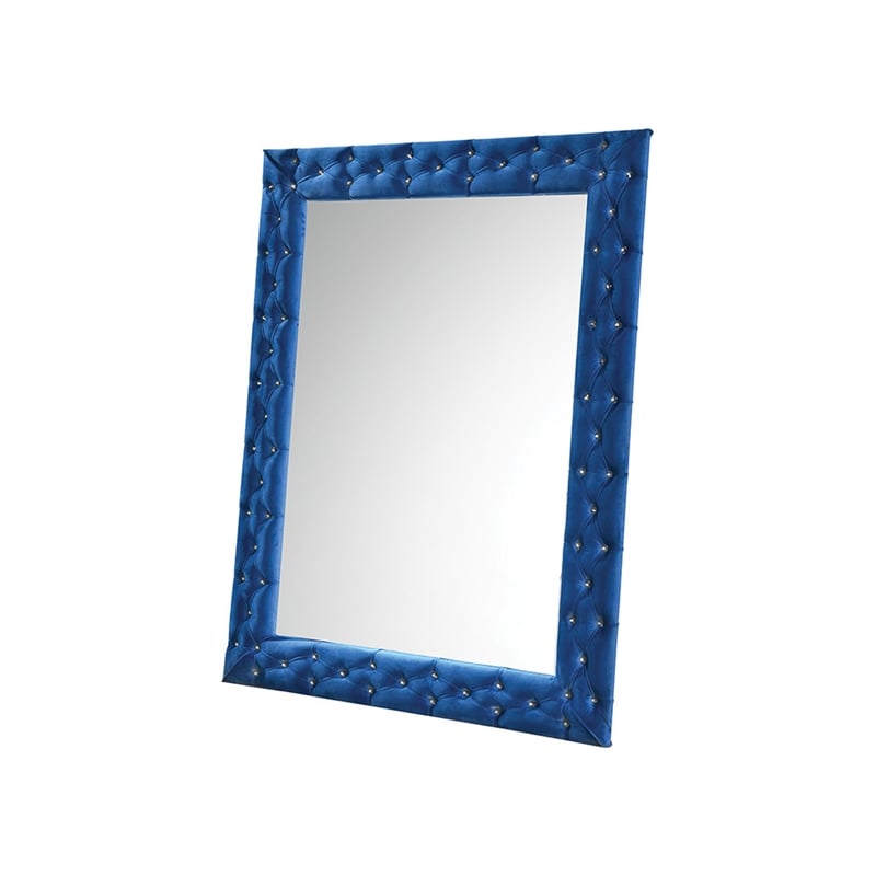 ACME Dante Contemporary Rectangular Accent Floor Mirror in Blue Velvet