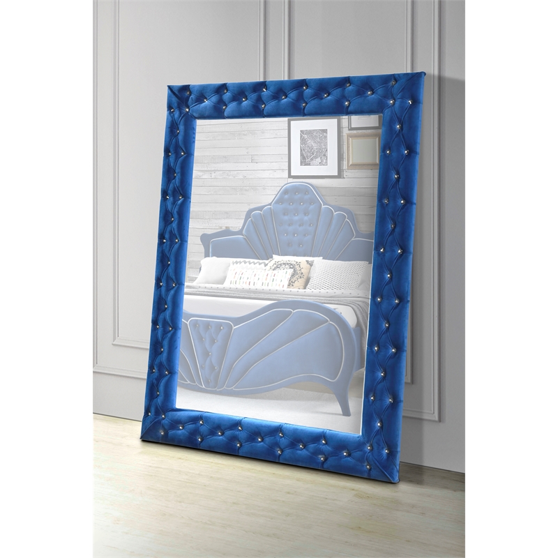 ACME Dante Contemporary Rectangular Accent Floor Mirror in Blue Velvet