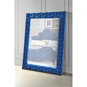 ACME Dante Contemporary Rectangular Accent Floor Mirror in Blue Velvet