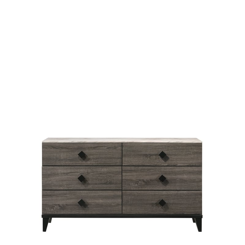 ACME Avantika Dresser in Faux Marble and Rustic Gray Oak