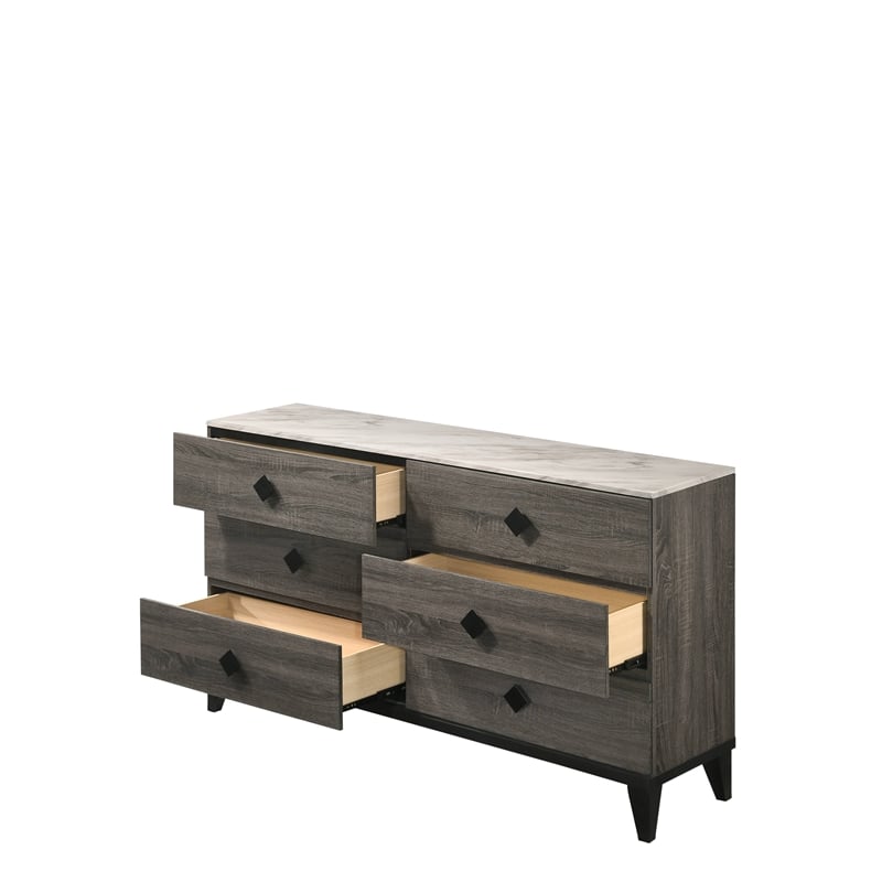 ACME Avantika Dresser in Faux Marble and Rustic Gray Oak
