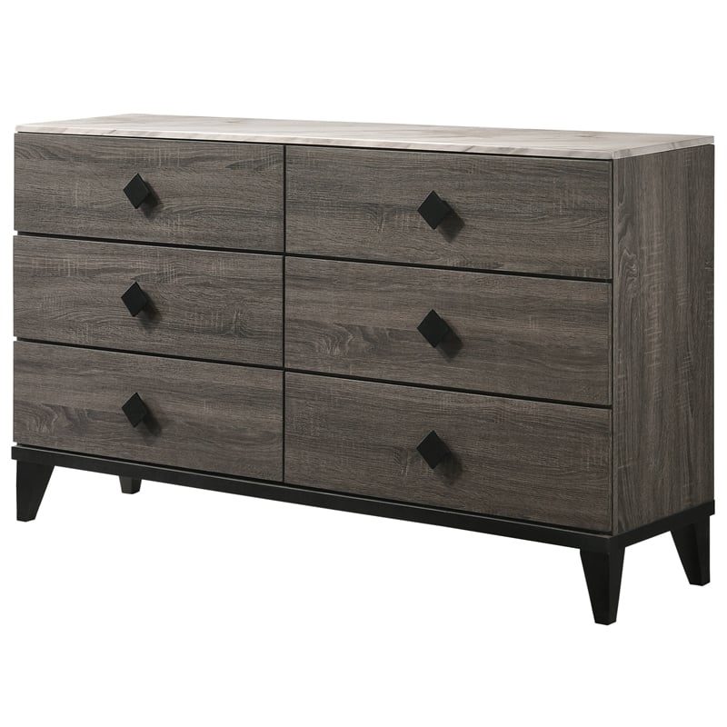 ACME Avantika Dresser in Faux Marble and Rustic Gray Oak