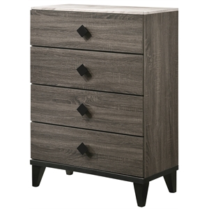 acme avantika chest in faux marble and rustic gray oak