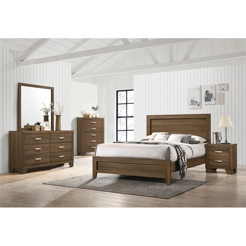ACME Miquell Contemporary Wood Frame Bedroom Square Mirror in Oak