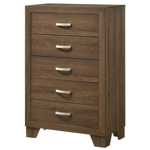 acme miquell composite wood 5-drawer bedroom chest in oak
