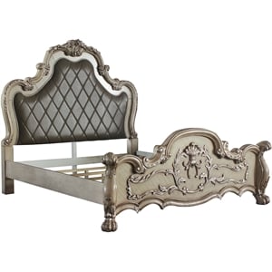 ACME Dresden Faux Leather Tufted Queen Panel Bed in Vintage Bone White