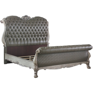 ACME Dresden Faux Leather Tufted Queen Sleigh Bed in Vintage Bone White