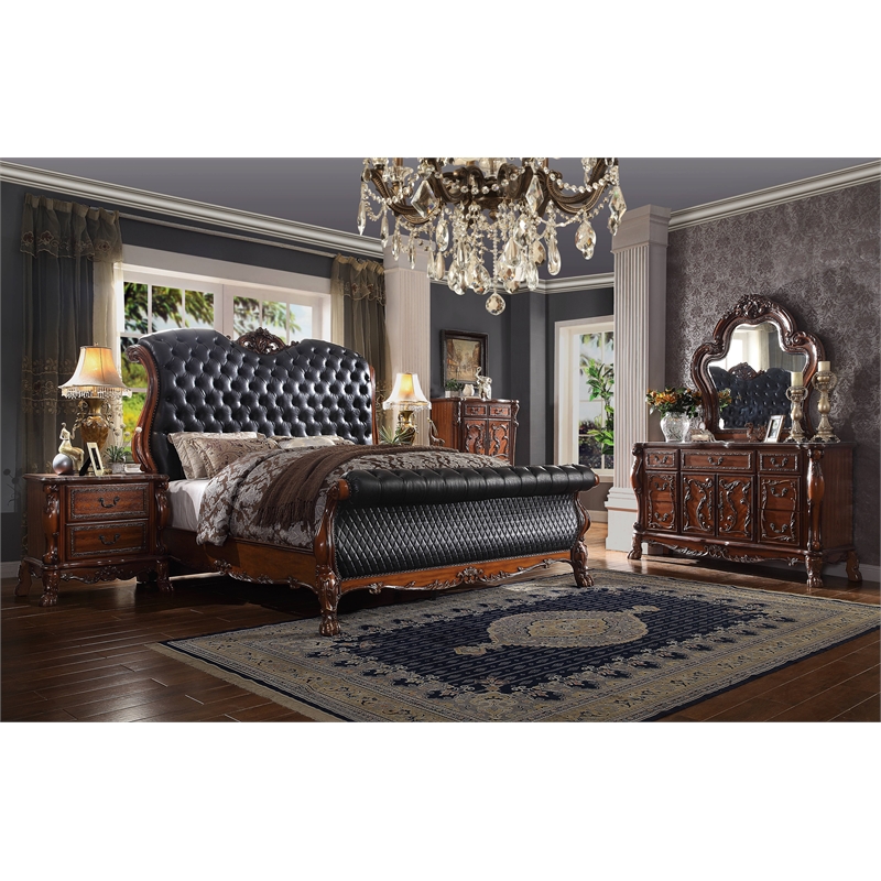 ACME Dresden Queen Bed in PU and Cherry Oak