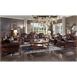 ACME Picardy Faux Leather Upholstered Sofa with 5 Pillows in Vintage Cherry Oak