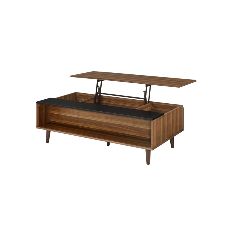 ACME Avala Rectangular Wooden Coffee Table with Lift Top in Walnut and Black