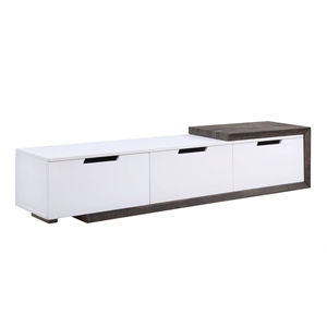 acme orion tv stand in white high gloss and rustic oak