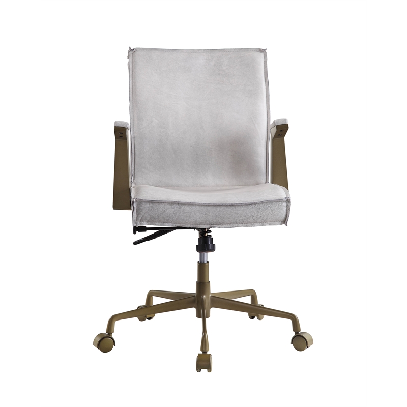 ACME Attica  Top Grain Leather Swivel Executive Office Chair in Vintage White