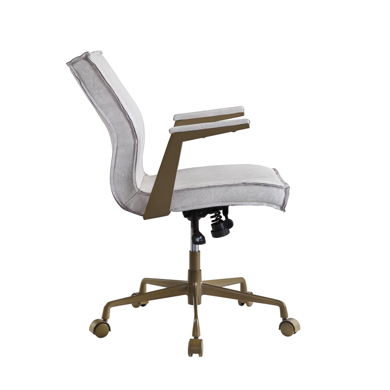 ACME Attica  Top Grain Leather Swivel Executive Office Chair in Vintage White